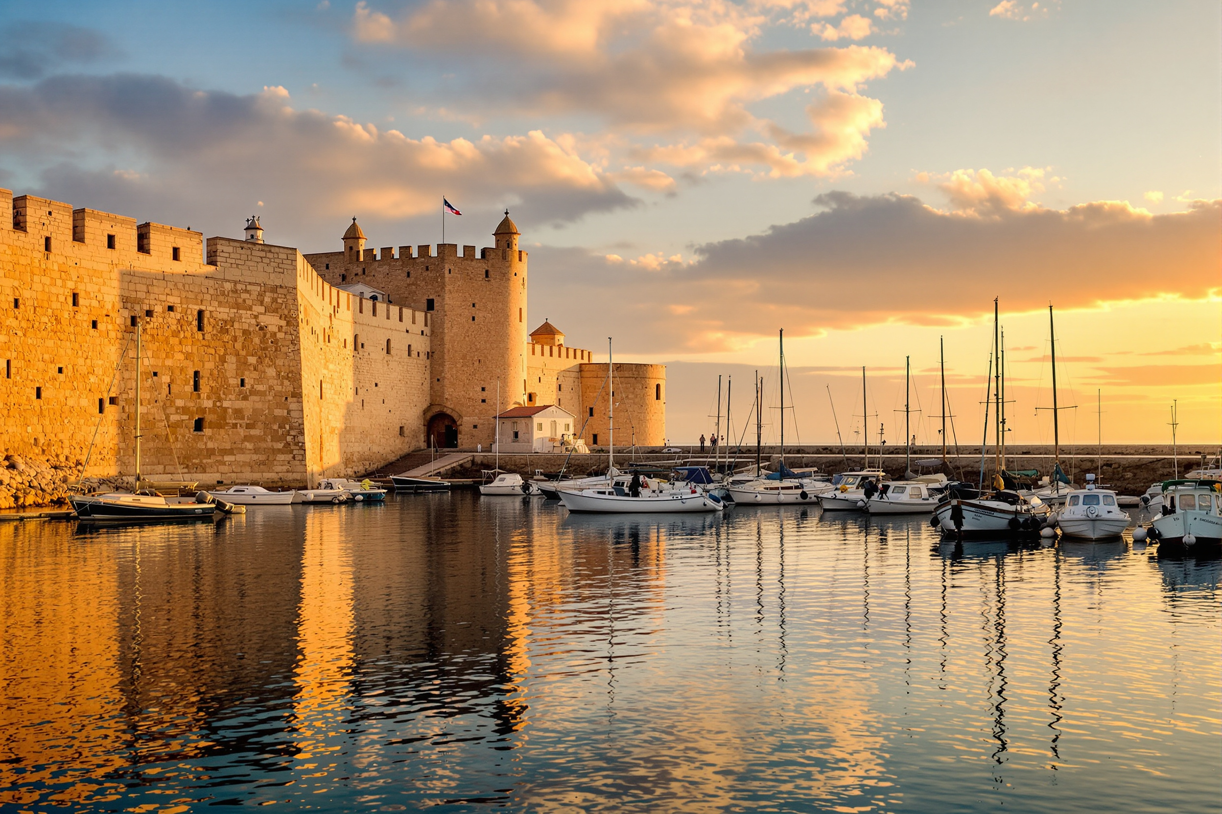 Il castello e il porto di Gallipoli al tramonto